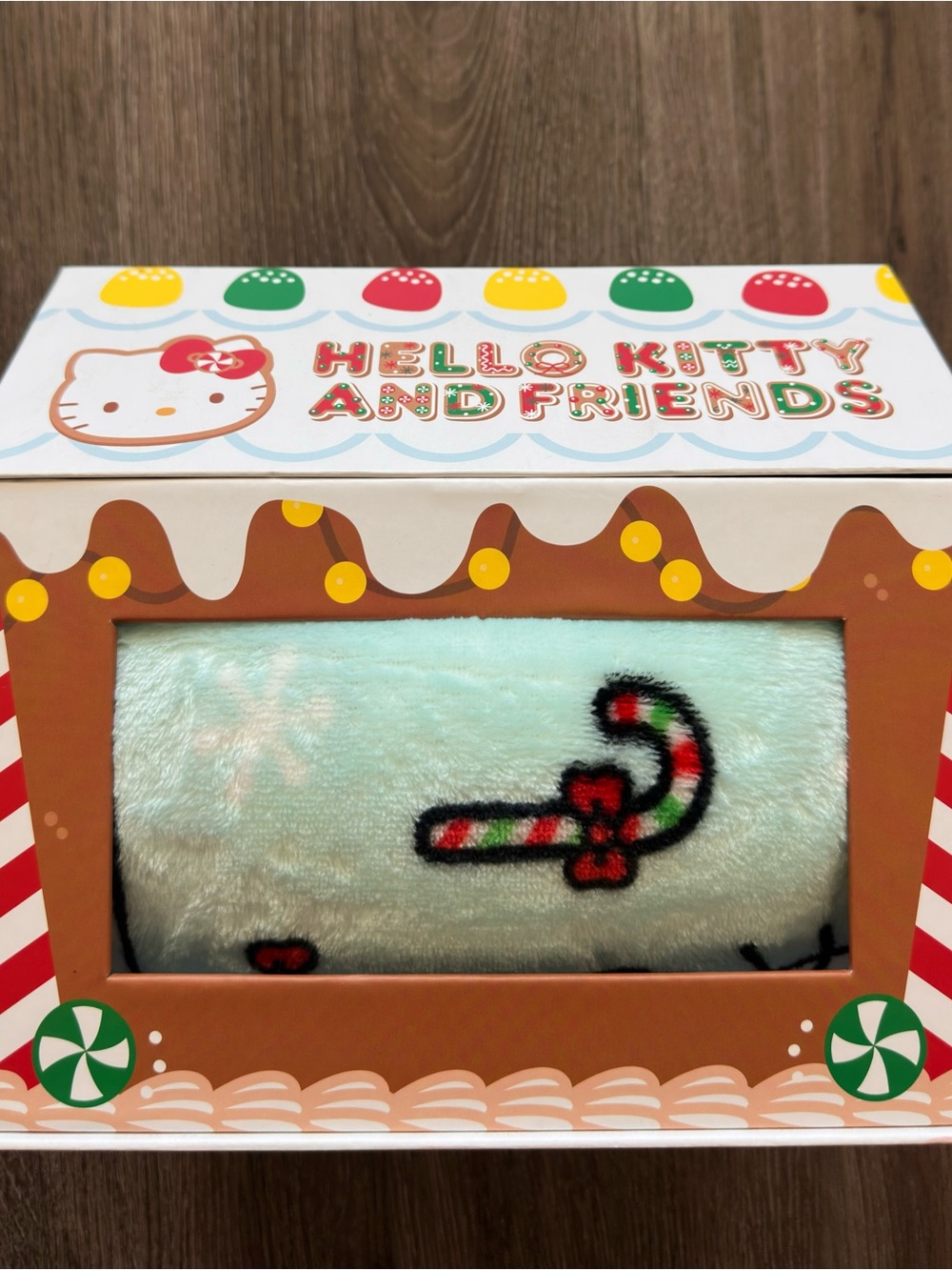 Hello Kitty Mint Green Candy Cane Holiday Throw Blanket